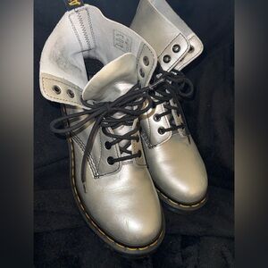 Dr. Martens Metallic Silver Lace-Up Boots